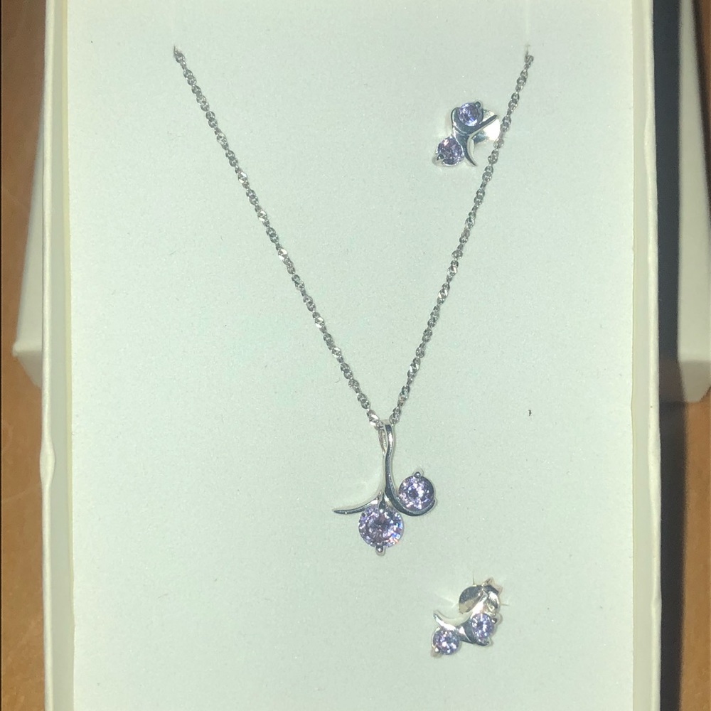 Natural and Pink Amethyst Necklace and Earring Set